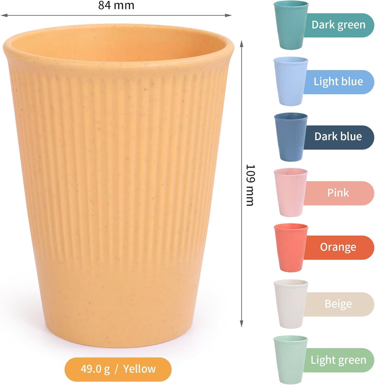 Set of 8 Plastic Cups for Kids and Adults – Unl Drinking Cups (BPA-Free) – Dibreakable 350mshwasher-Safe & Reusable (8 Colors)